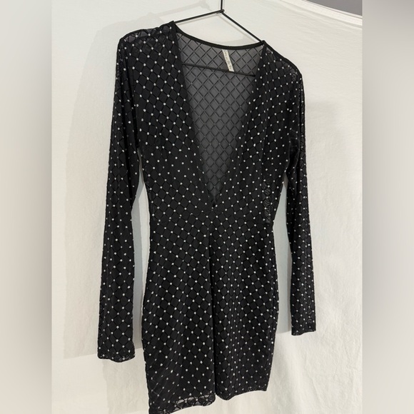 Lucy In the Sky Sheer Glam Diamond Print‎ Layering Bodycon Mini Dress SMALL - Picture 3 of 7